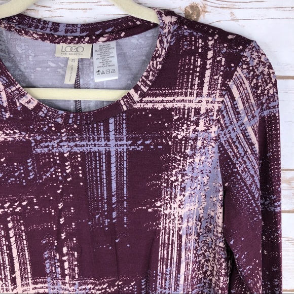 LOGO purple gray print lace hem layered tunic top - Picture 2 of 8